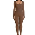thumbnail image 1 of Women Jumpsuits Solid Color Square Neck Long Sleeve Long Rompers Spring Autumn Skinny One-Piece, 1 of 3