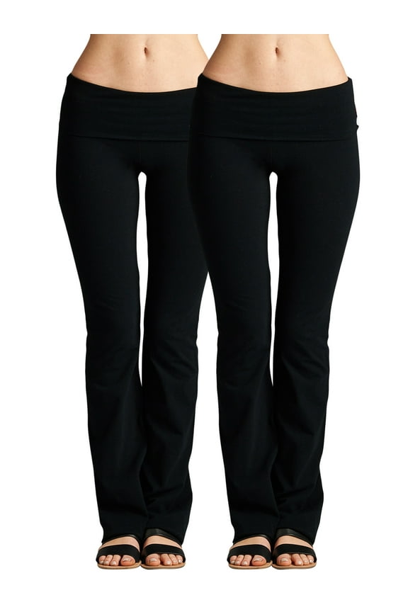 Women & Juniors Active Workout Fitness Stretch Comfy Lounge Flare Fit Yoga Pants (2PK: BLACK/BLACK, M)