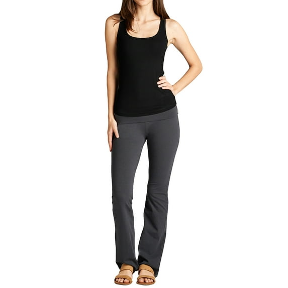 Women & Juniors Active Workout Fitness Stretch Comfy Lounge Flare Fit Yoga Pants (CHARCOAL , S)