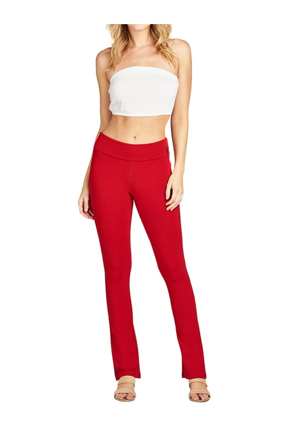 Women & Juniors Active Workout Fitness Stretch Comfy Lounge Flare Fit Yoga Pants (RED, L)