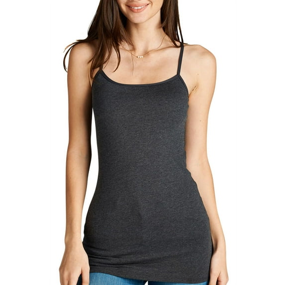 Women & Juniors Adjustable Spaghetti Strap Basic Camisole Long Tunic Tank Top