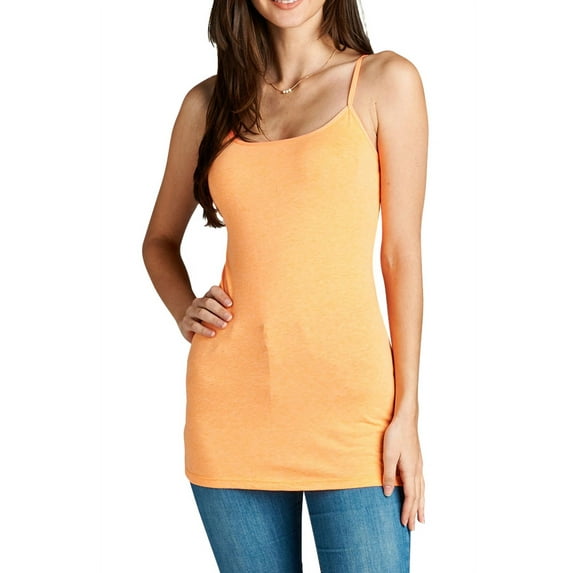 Women & Juniors Adjustable Spaghetti Strap Basic Camisole Long Tunic Tank Top