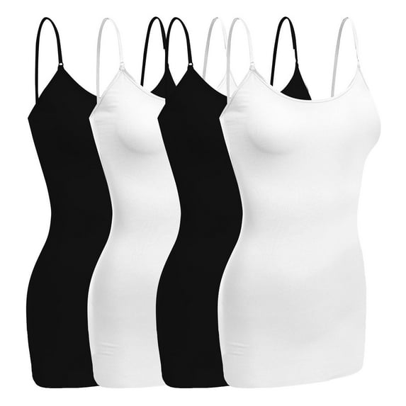 Women & Juniors Basic Layering Built in Bra Spaghetti Strap Long Cami Top Tank