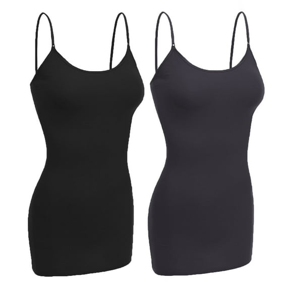 Women & Juniors Basic Layering Built in Bra Spaghetti Strap Long Cami Top Tank