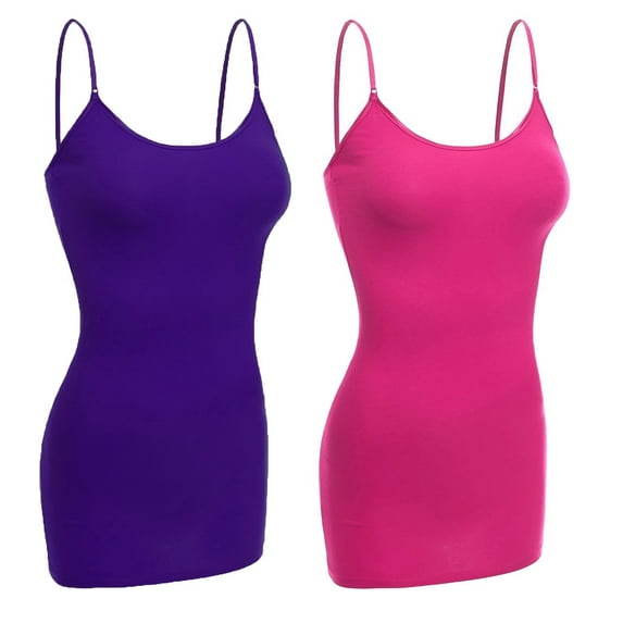 Women & Juniors Basic Layering Built in Bra Spaghetti Strap Long Cami Top Tank
