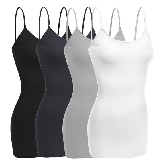 Women & Juniors Basic Layering Built in Bra Spaghetti Strap Long Cami Top Tank