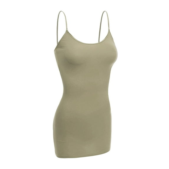Women & Juniors Basic Layering Built in Bra Spaghetti Strap Long Cami Top Tank