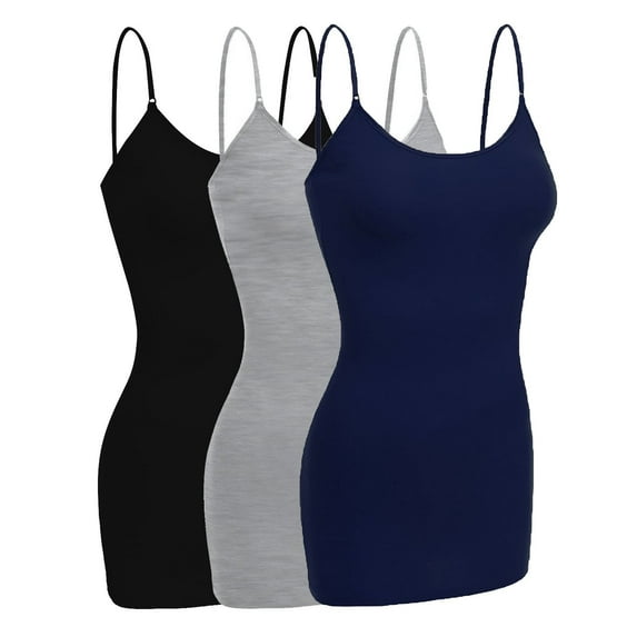 Women & Juniors Basic Layering Built in Bra Spaghetti Strap Long Cami Top Tank