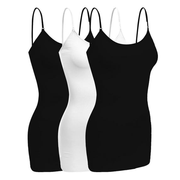 Women & Juniors Basic Layering Built in Bra Spaghetti Strap Long Cami Top Tank