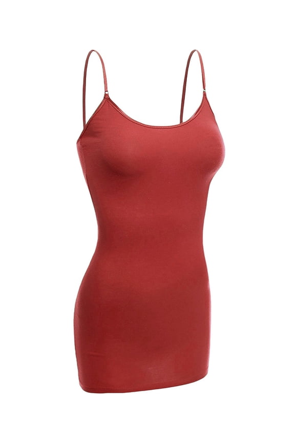 Women & Juniors Basic Layering Built in Bra Spaghetti Strap Long Cami Top Tank