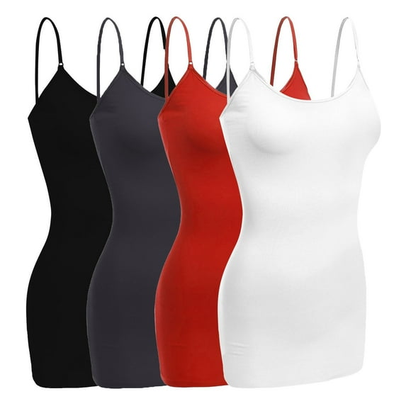 Women & Juniors Basic Layering Built in Bra Spaghetti Strap Long Cami Top Tank