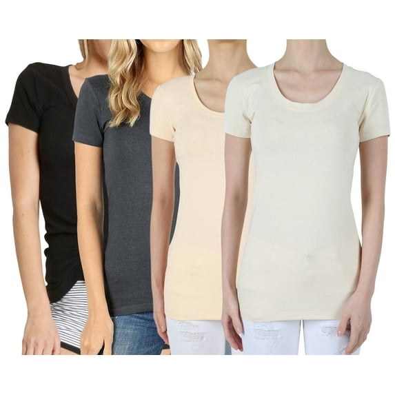 Women & Juniors Basic Scoop Neck Short Sleeve Stretch Cotton Slim T-Shirts