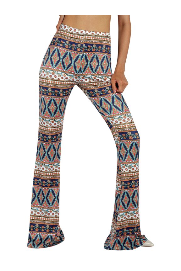 Women Juniors Boho Vintage Stretchy Bell Bottom High Waist Flare Pants Hippie Baggy Wide Leg Palazzo Trousers