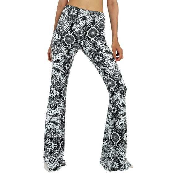 Women Juniors Boho Vintage Stretchy Bell Bottom High Waist Flare Pants Hippie Baggy Wide Leg Palazzo Trousers