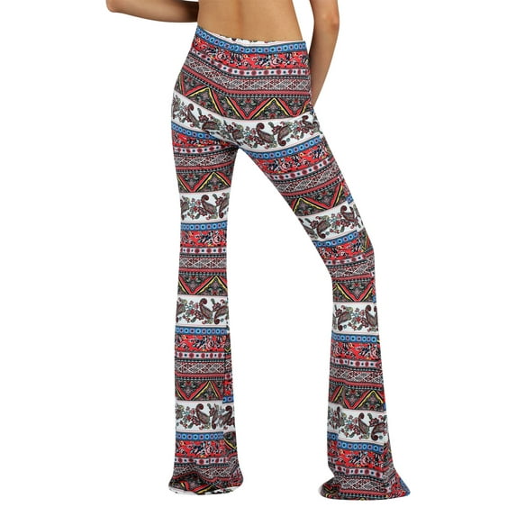 Women Juniors Boho Vintage Stretchy Bell Bottom High Waist Flare Pants Hippie Baggy Wide Leg Palazzo Trousers