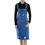 FEINUHAN Women Juniors Fashion Adjustable Shoulder Straps Blue Denim Overall Dress