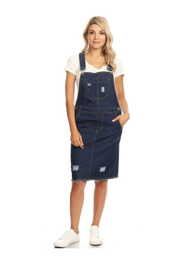 Women Juniors Fashion Adjustable Shoulder Straps Blue Denim Overall Dress