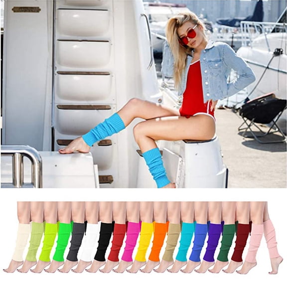 Vorkoi Women Juniors Neon Ribbed Leg Warmers for 80s Eighty's Party Sports Yoga