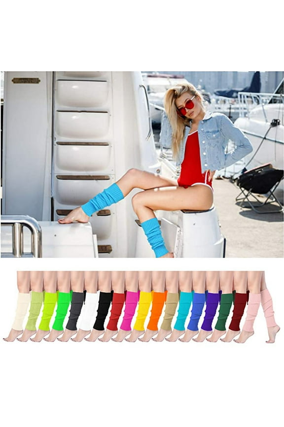 Women Juniors Neon Ribbed Leg Warmers for 80s Eighty's Party Sports Yoga