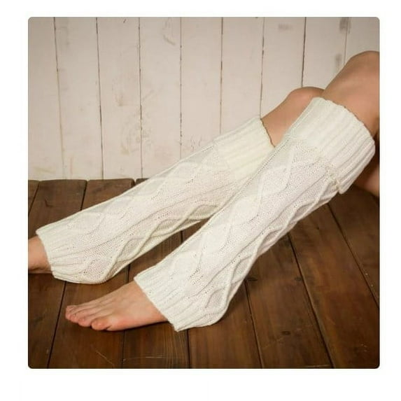 Women Juniors Ribbed Leg Warmers, Women’s Men Ribbed Knit Long LegWarmers, Lady Winter Warm Leg Warmer, Cable Knitted Crochet Winter Long Boot Cuffs Socks, Knit Leg Warmers for Party Dance, White
