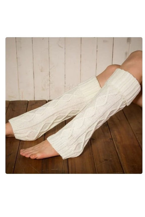 Women Juniors Ribbed Leg Warmers, Women’s Men Ribbed Knit Long LegWarmers, Lady Winter Warm Leg Warmer, Cable Knitted Crochet Winter Long Boot Cuffs Socks, Knit Leg Warmers for Party Dance, White