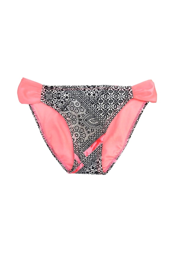 Coral Pink Shirred Floral Pattern Bikini Swim Bottoms Swimwear Juniors' XS