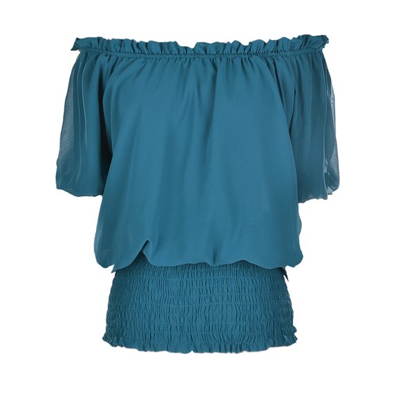 Women Juniors Short Sleeve Ruffle Stretch Off Shoulder Shirt Blouse Tops