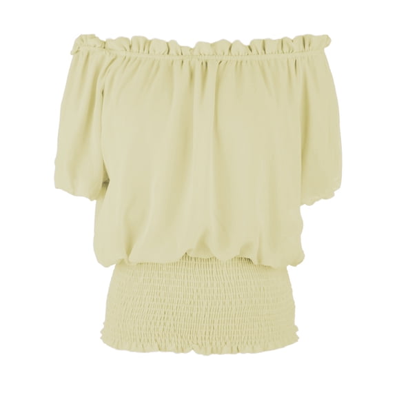 Women Juniors Short Sleeve Ruffle Stretch Off Shoulder Shirt Blouse Tops