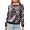 thumbnail image 1 of Women Juniors Sparkly Long Sleeve Sequin Pullover Sweatshirt Top, Multicolored, Small, 1 of 5
