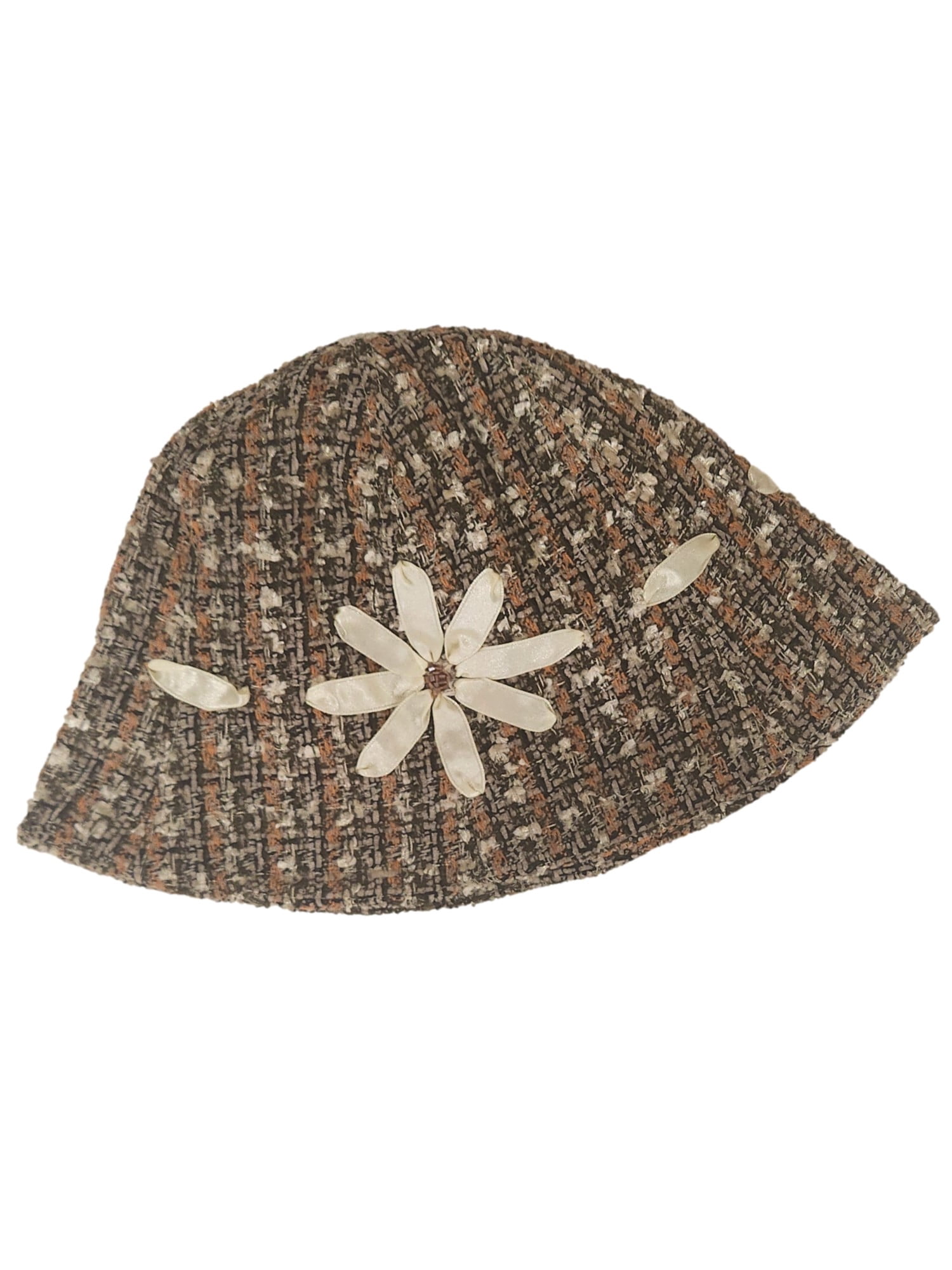 Women Brown & Beige Tweed Daisy Bucket Hat Cap - Walmart.com display picture 1