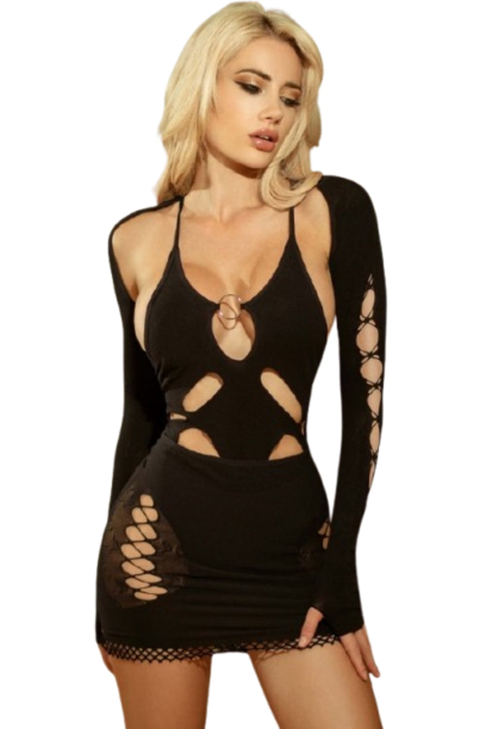 sheer bodystocking dress Women Luxury Feminine Flattering Lingerie Bodystocking Jumpsuit Dress,  Timeless Glam Sheer, Black