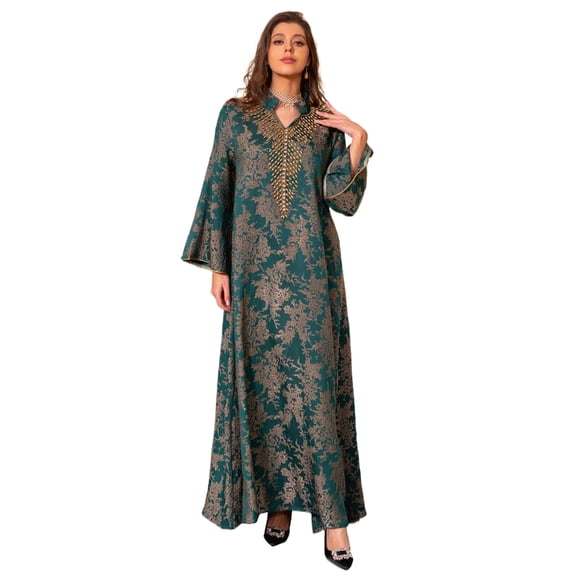 Women Kaftan Dress Full Length Robe Dress Embroidered Dress Islamic Robe Dress