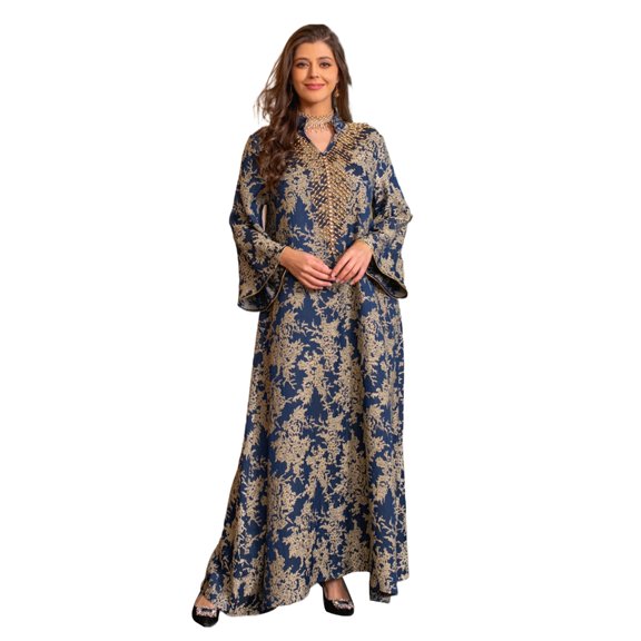 Women Kaftan Dress Full Length Robe Dress Embroidered Dress Islamic Robe Dress
