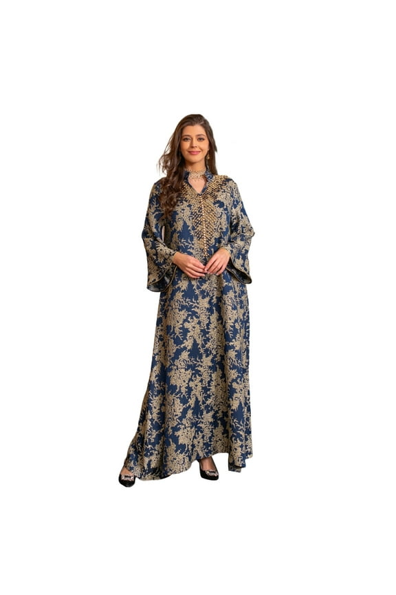 Women Kaftan Dress Full Length Robe Dress Embroidered Dress Islamic Robe Dress