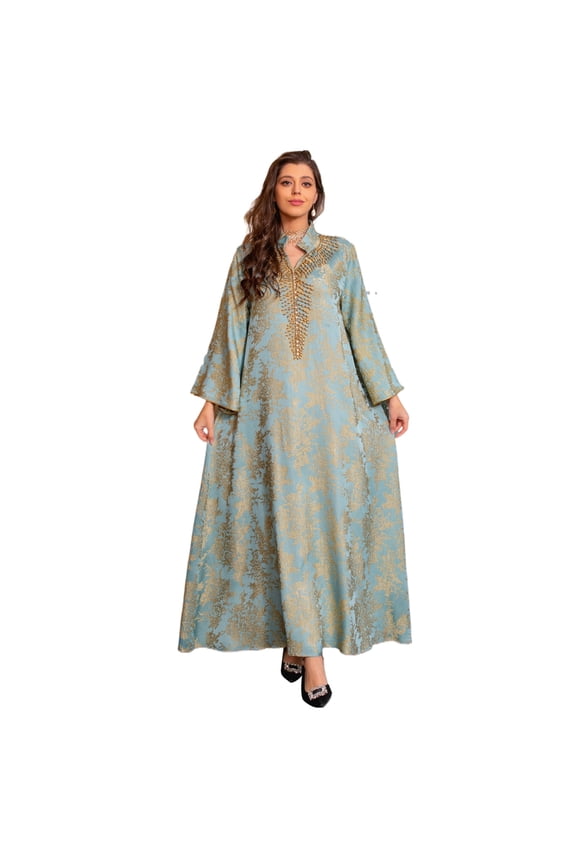 Women Kaftan Dress Full Length Robe Dress Embroidered Dress Islamic Robe Dress