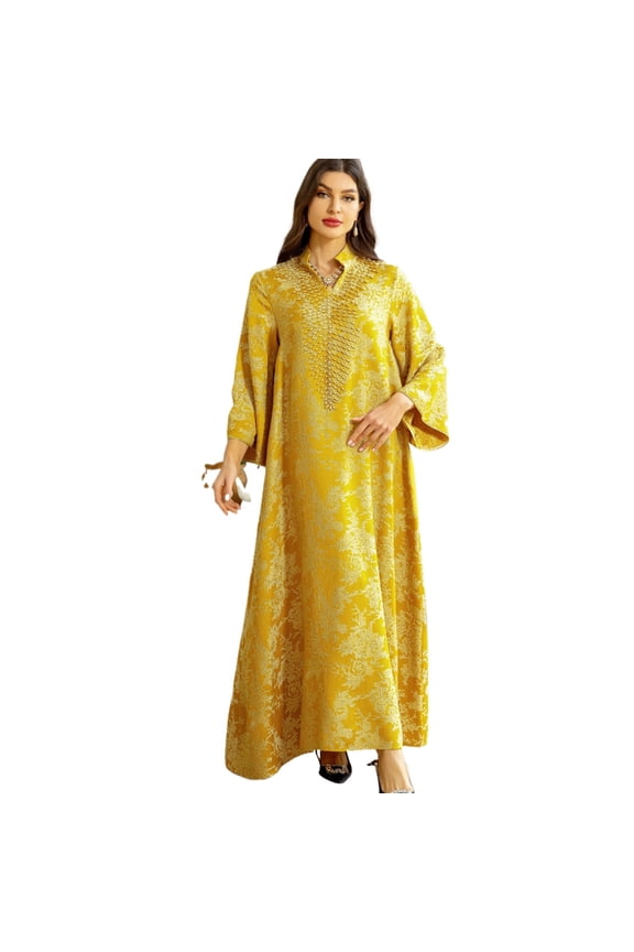 Women Kaftan Dress Full Length Robe Dress Embroidered Dress Islamic Robe Dress
