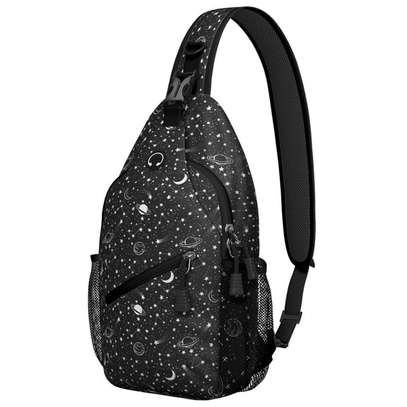 Women' Kawaii Space Sling Backpack, Cartoon Astronaut and Rocket Design, Fun and Playful Crossbody Bag for Women