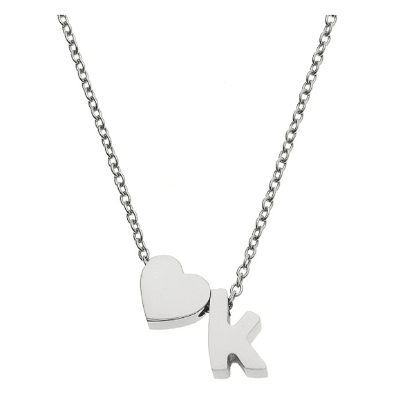 Women Kennedy - High-Polished Stainless Steel Personalized Initial with Heart-Shaped Charm Pendant Necklace | Heart-Shaped with K Design Necklace | Wedding Jewelry for Women.