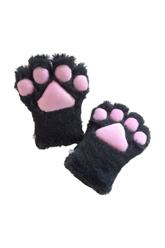 Women Kids Girls Winter Warm Full Finger Gloves Cute Cartoon Cat Paw Thicken Fuzzy Plush Mittens Anime Lolita Cosplay Costume Accessories