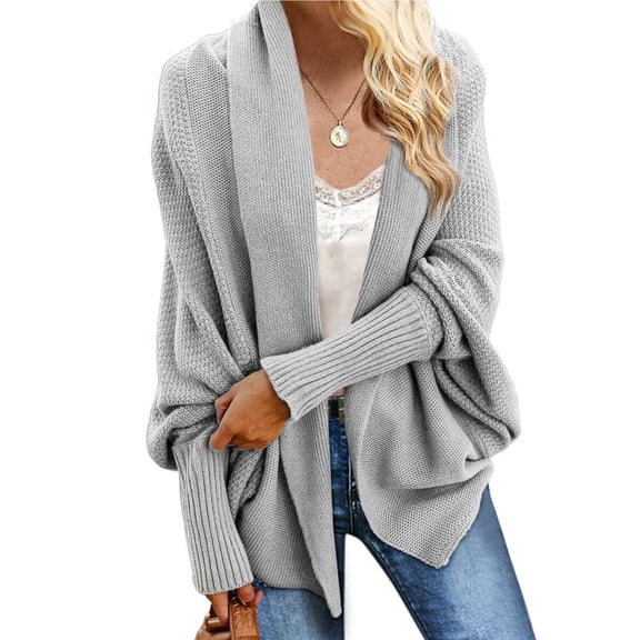 Women Kimono Batwing Cable Knitted Slouchy Oversized Wrap Cardigan Sweater