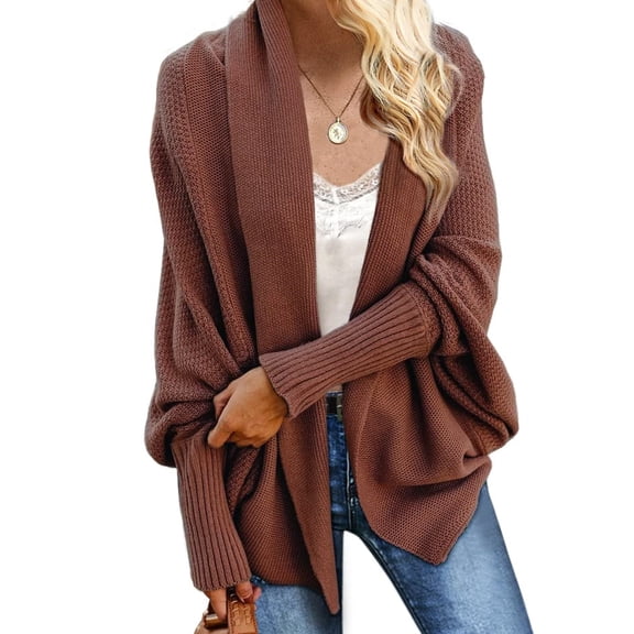 Women Kimono Batwing Cable Knitted Slouchy Oversized Wrap Cardigan Sweater