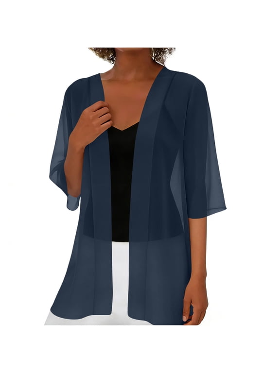 Women Kimono Cardigans Stretchy Chiffon Lightweight Summer Over Dress Cover Up Jacket Blouses Loose Fit