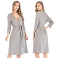 thumbnail image 1 of Women Kimono Robes Lightweight Sleepdress Three Quarter Sleeve Bathrobe Knee Length Soft Sleepwear S-XXL,Gray, 1 of 7