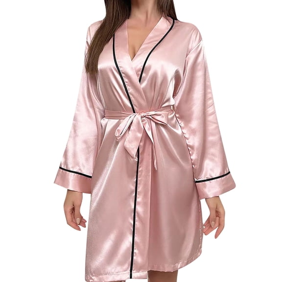 Women Kimonos Robes, Knee Length Satin Bathrobe Lightweight Soft V-Neck Sleepwear Casual Bride Bridesmaid Nightgowns L