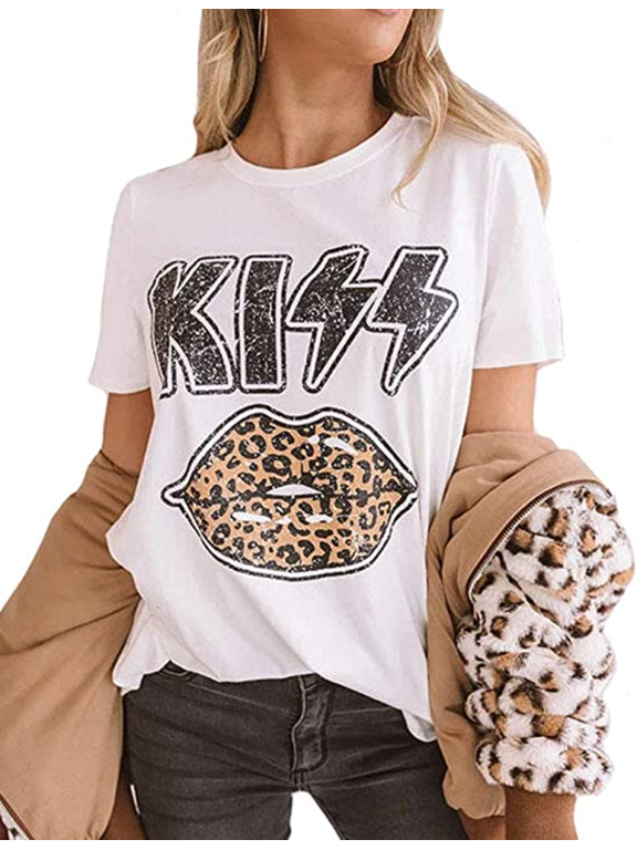Women Kiss Leopard Lips T-Shirt Lipstick Shirt