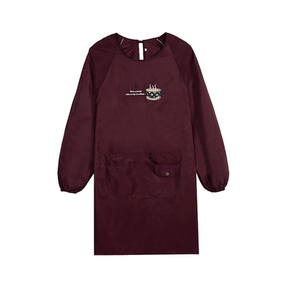 Women Kitchen Apron with Pockets,Long Sleeves Waterproof Apron for Cooking Baking Cleaning Work,Kitchen Cooking Apron Adult Smock Long Sleeved Apron Oil Reverse Dressing Clothes(Deep Red)