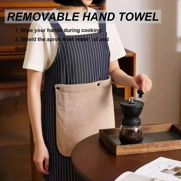 Women Kitchen Apron With Pockets And Removable Hand Towel Oil Proof Cooking Bib