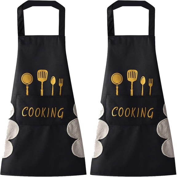 Women Kitchen Apron with Hand Wipe Pockets，Big Pocket,Hand-wiping, Waterproof for Cooking Baking,Kitchen Gardening and Salon