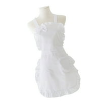 Women Kitchen Apron with Pocket Cooking Apron Ruffled Maid Apron Pinafore Dress for Kitchen Baking Gardening