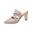 thumbnail image 1 of Women Kitten Heel Sequin Mules Rhinestone Bow Sandals Pointed Toe Heeled Mule Slip On Low Heels Slipper Glitter Mesh Wedding Bridal Shoes Pointed Toe Low Stiletto Heel Dress Pumps Shoes, 1 of 9